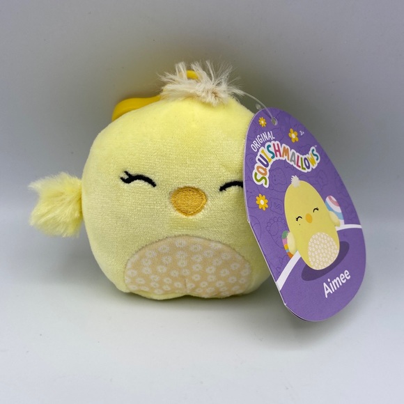 Squishmallow 3.5" Aimee Chick Clip Yellow Flower Belly 2023 Easter Plush BNWT - Picture 3 of 6